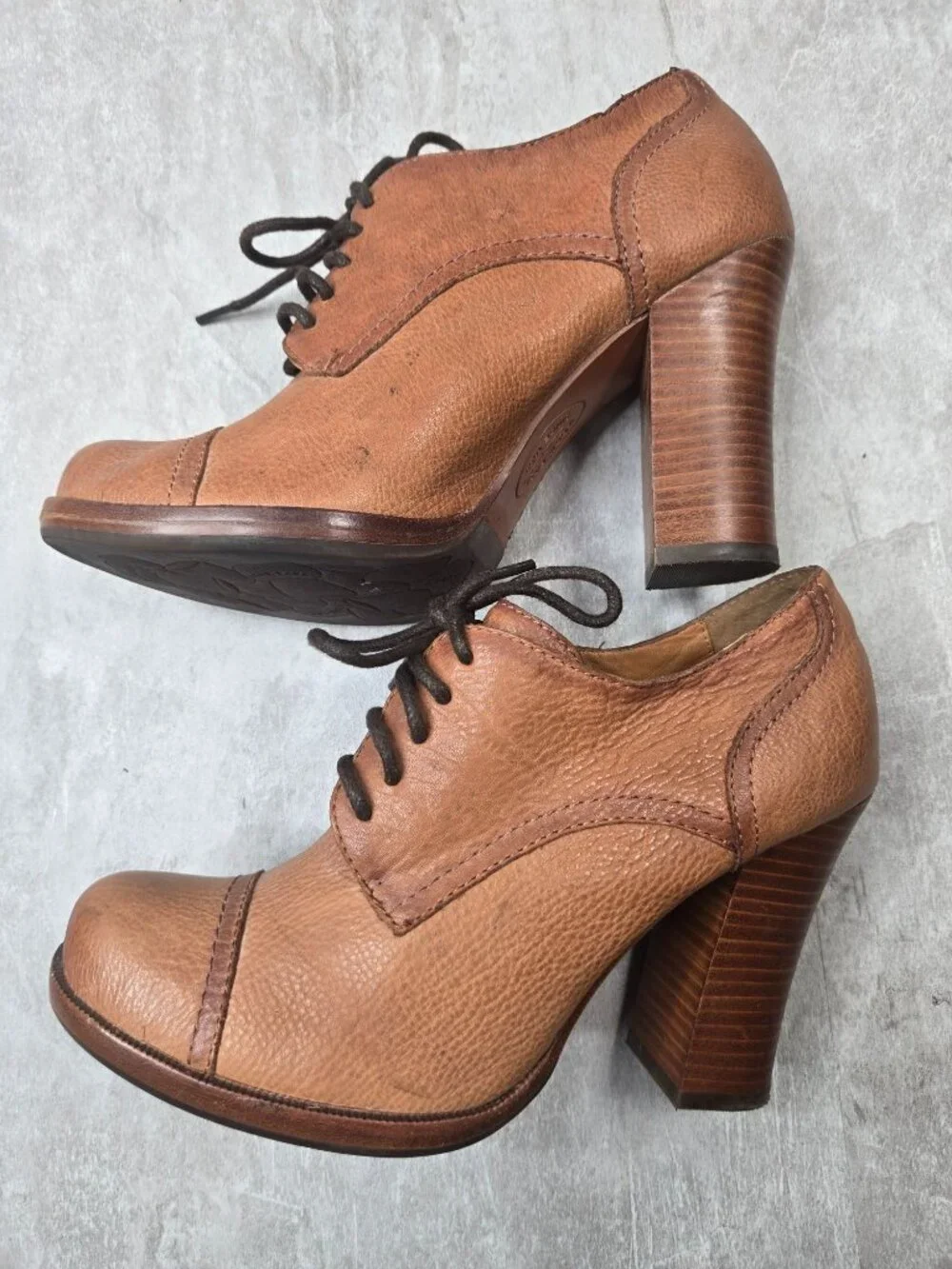 Lace Up Oxford Pump 8.5 Brown Leather Heeled Dress Shoe Academia Retro Victorian - Picture 6 of 12